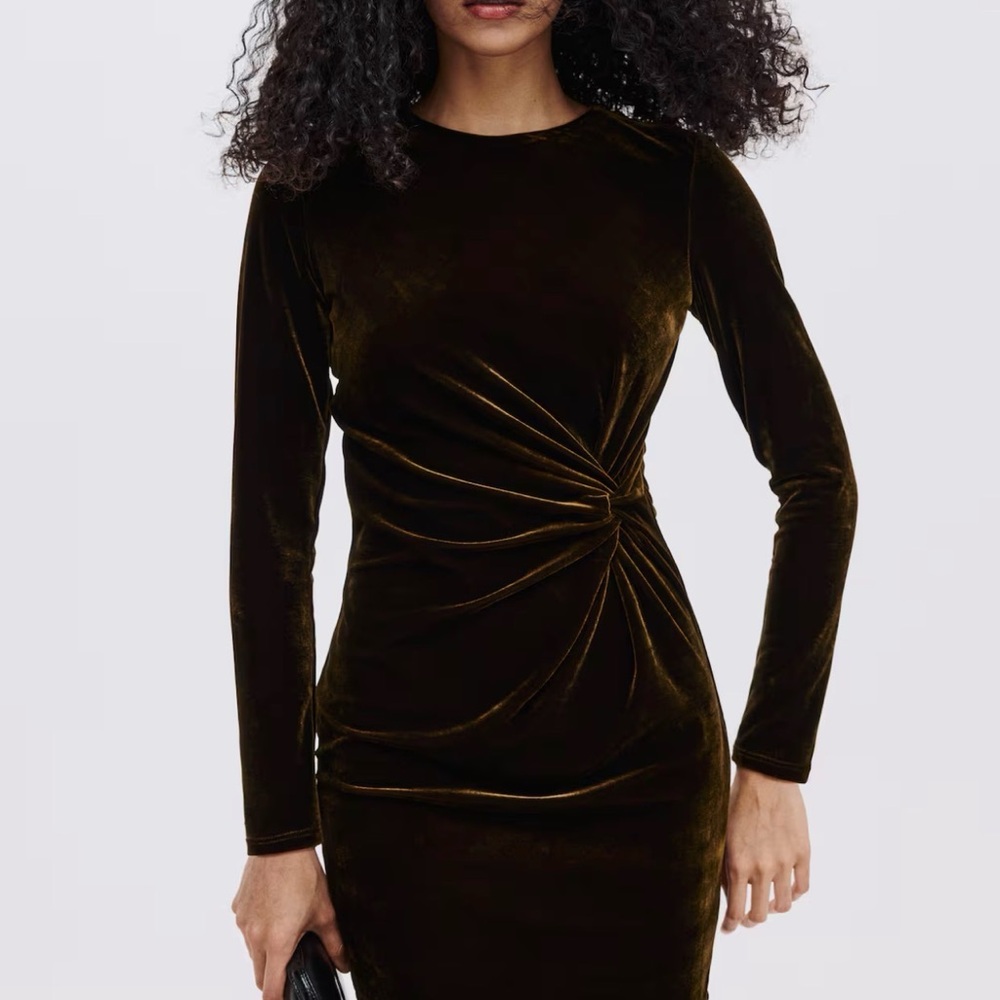 H&M Velvet dress dark green with Gold accent size small